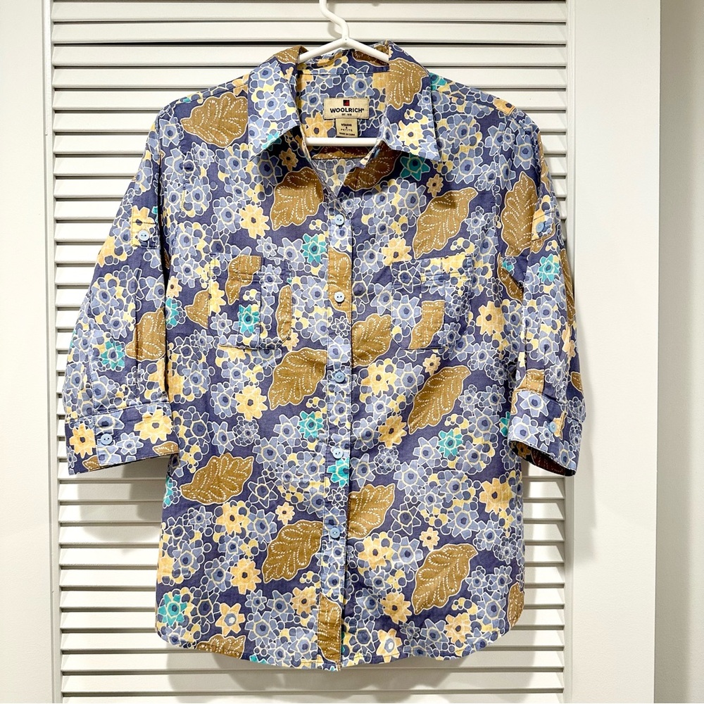 Vintage Woolrich Floral Cotton Blouse Camp Shirt, Petite Small